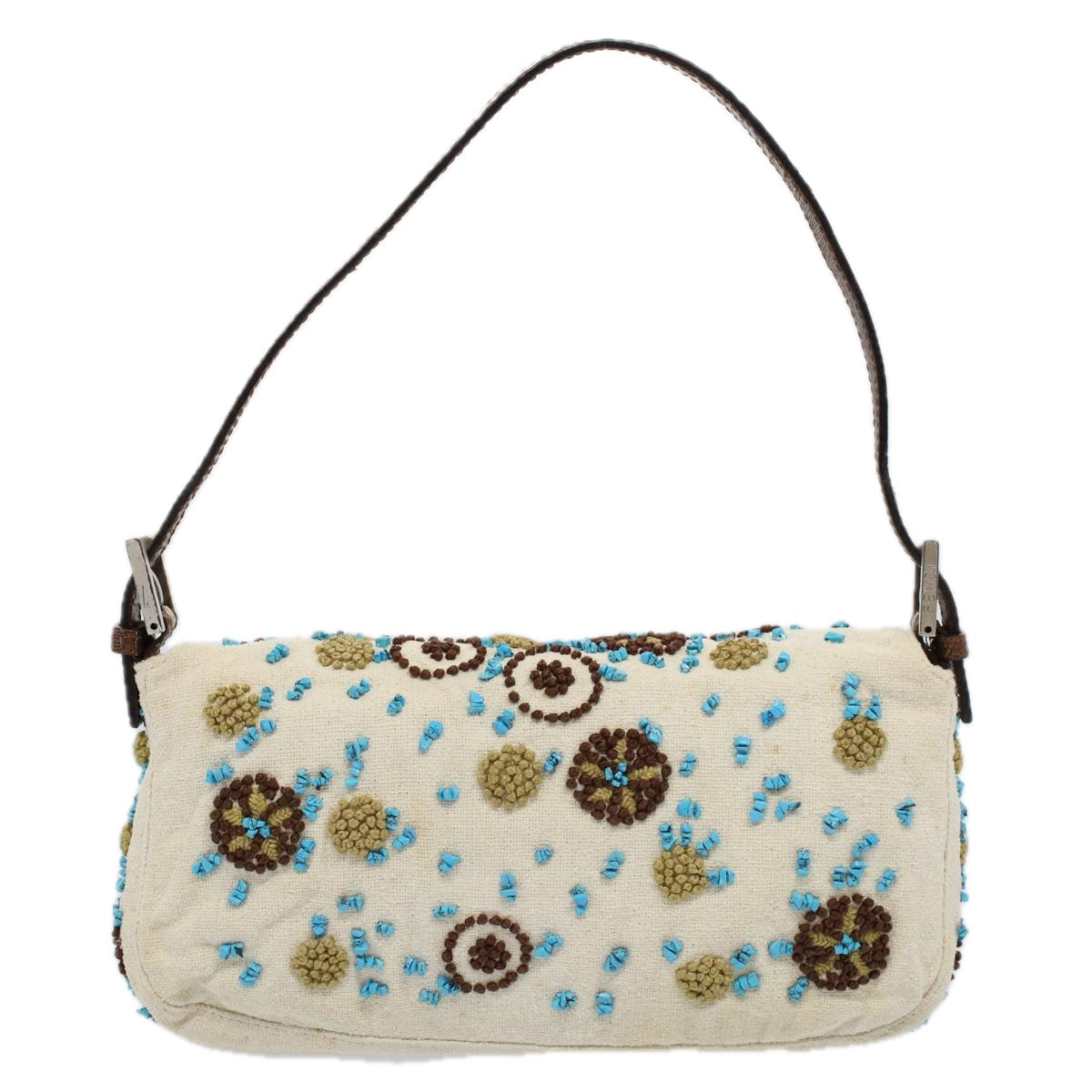 FENDI Mamma Baguette Shoulder Bag Canvas Brown White 58340A