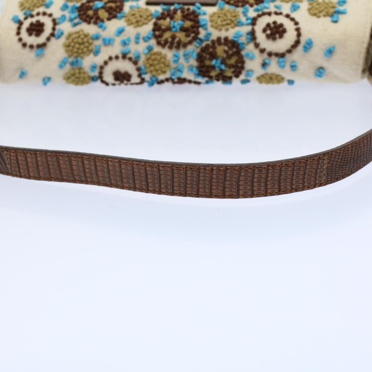 FENDI Mamma Baguette Shoulder Bag Canvas Brown White 58340A