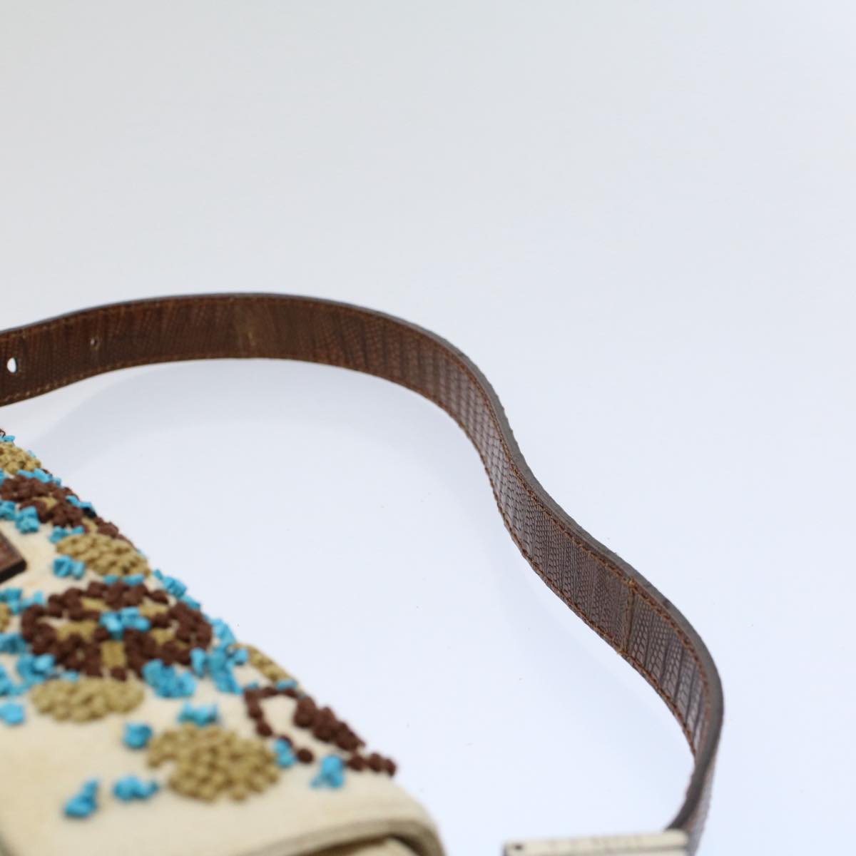 FENDI Mamma Baguette Shoulder Bag Canvas Brown White 58340A