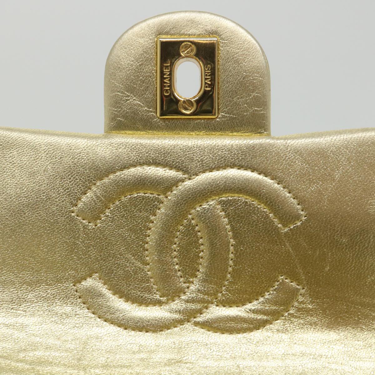 CHANEL Matelasse Chain Shoulder Bag Lamb Skin Gold CC 58346A