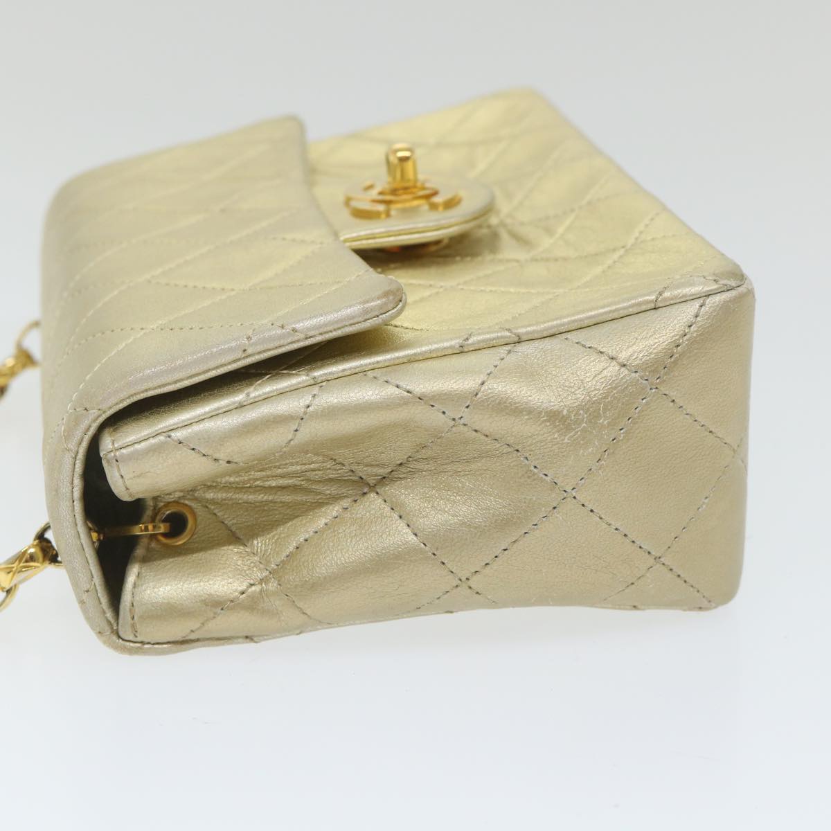 CHANEL Matelasse Chain Shoulder Bag Lamb Skin Gold CC 58346A