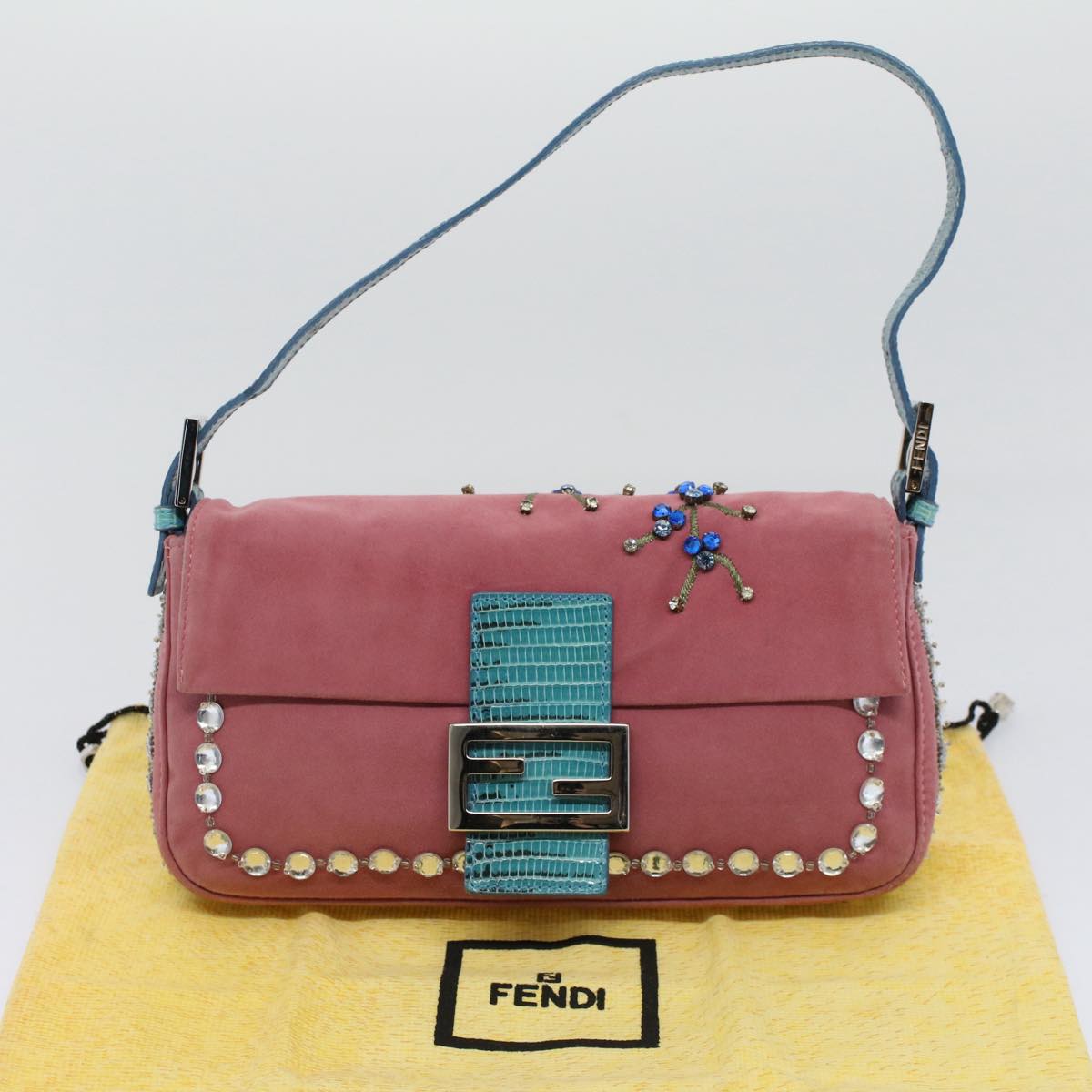 FENDI Mamma Baguette Shoulder Bag Suede Pink 2454 26424 099 58420A