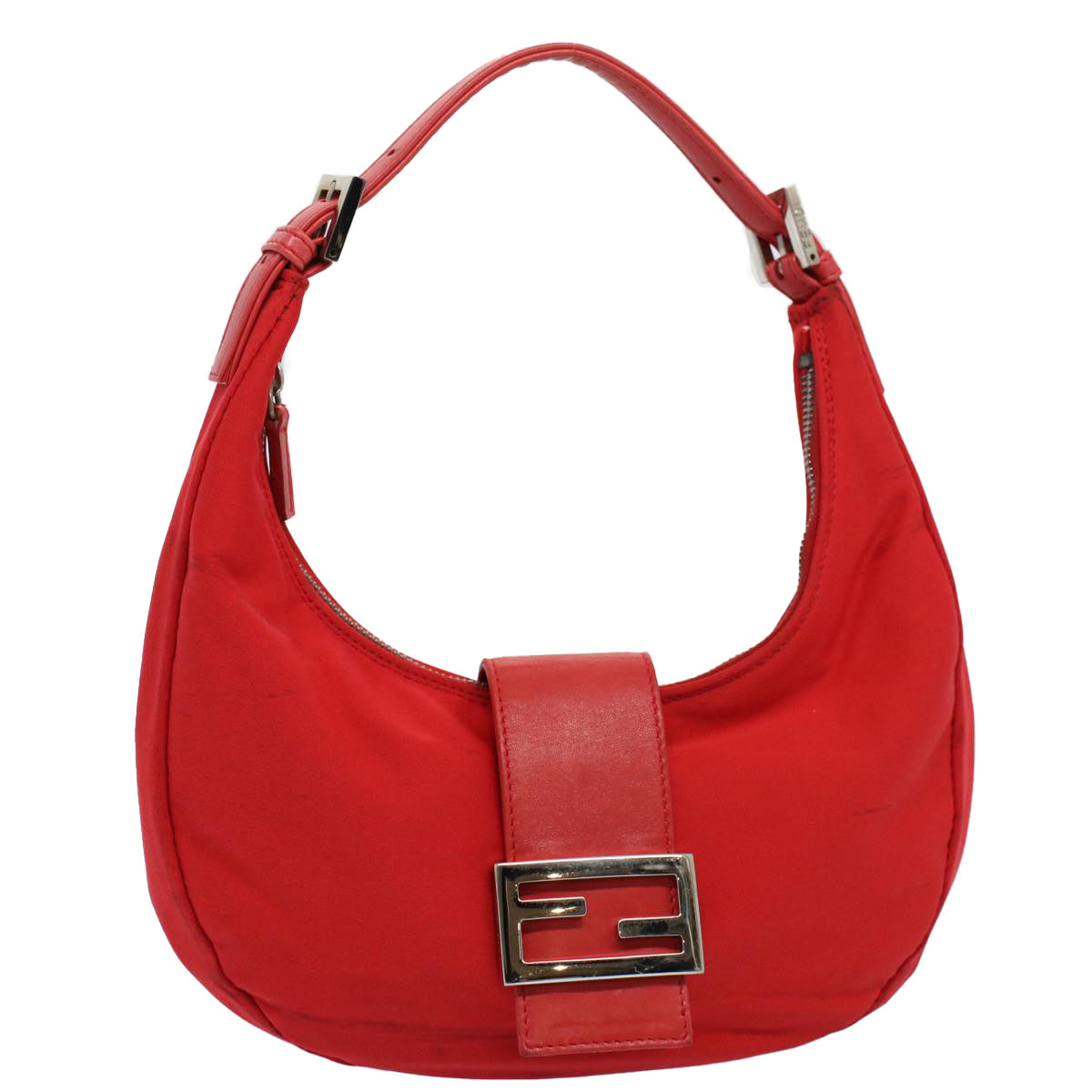 FENDI Mamma Baguette Shoulder Bag Nylon Red 58610