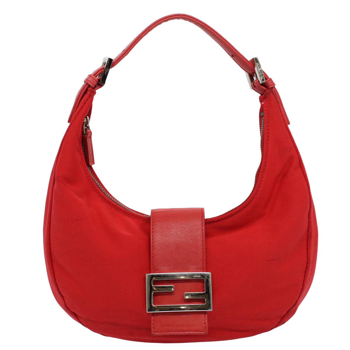 FENDI Mamma Baguette Shoulder Bag Nylon Red 58610