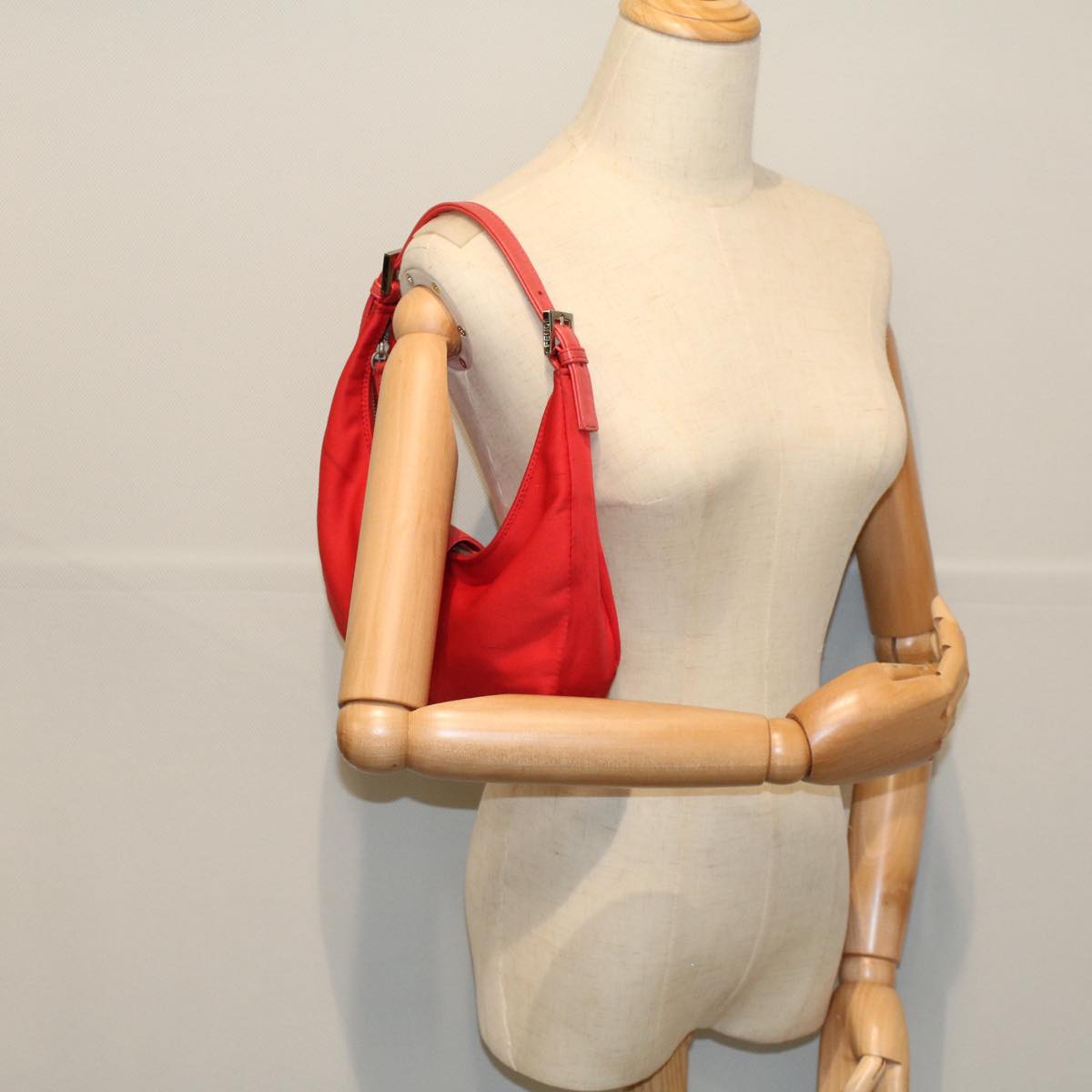 FENDI Mamma Baguette Shoulder Bag Nylon Red 58610