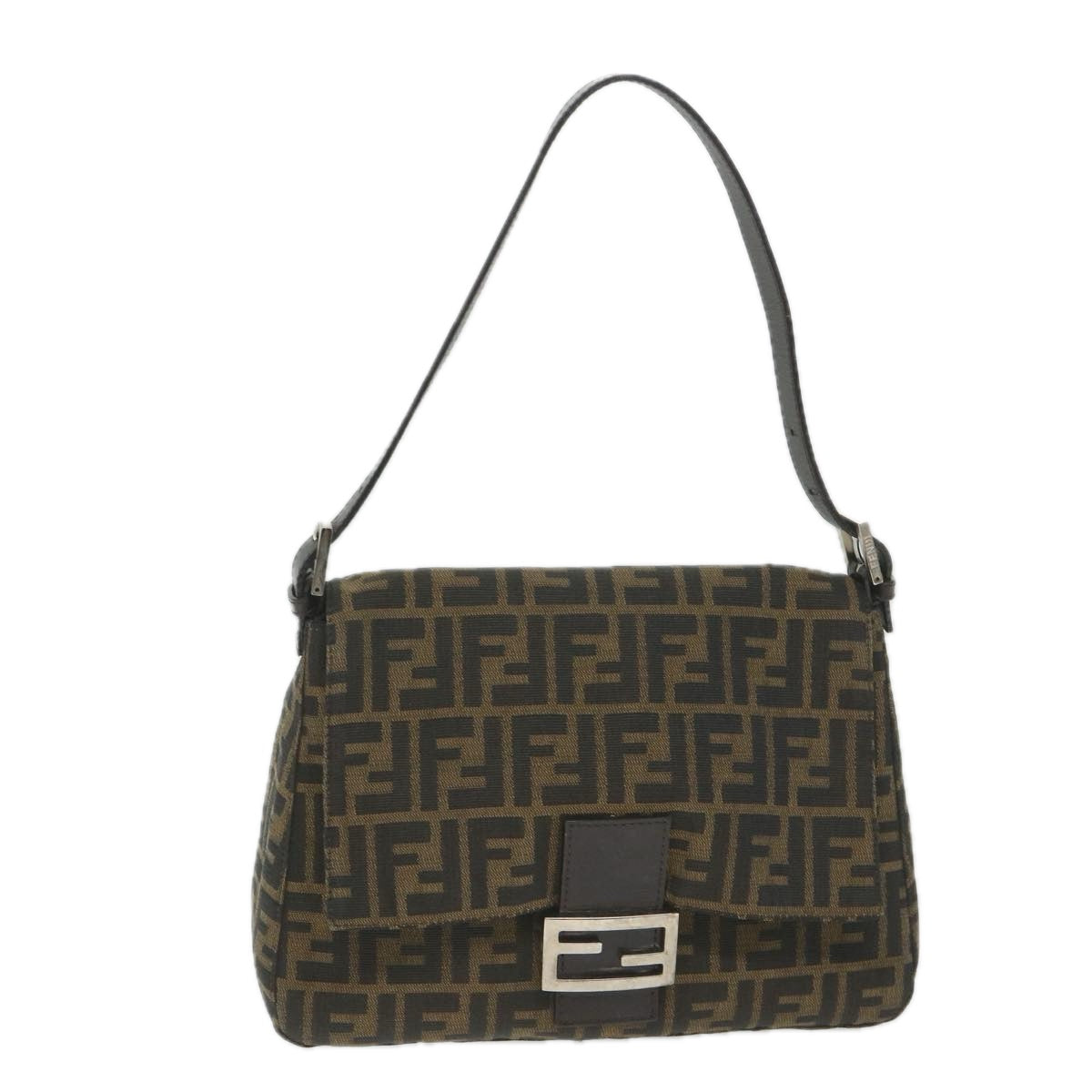 FENDI Zucca Canvas Mamma Baguette Shoulder Bag Nylon Brown 58625