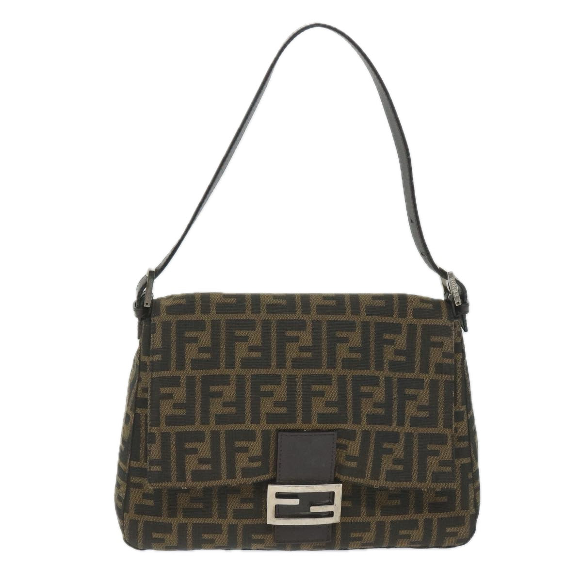 FENDI Zucca Canvas Mamma Baguette Shoulder Bag Nylon Brown 58625