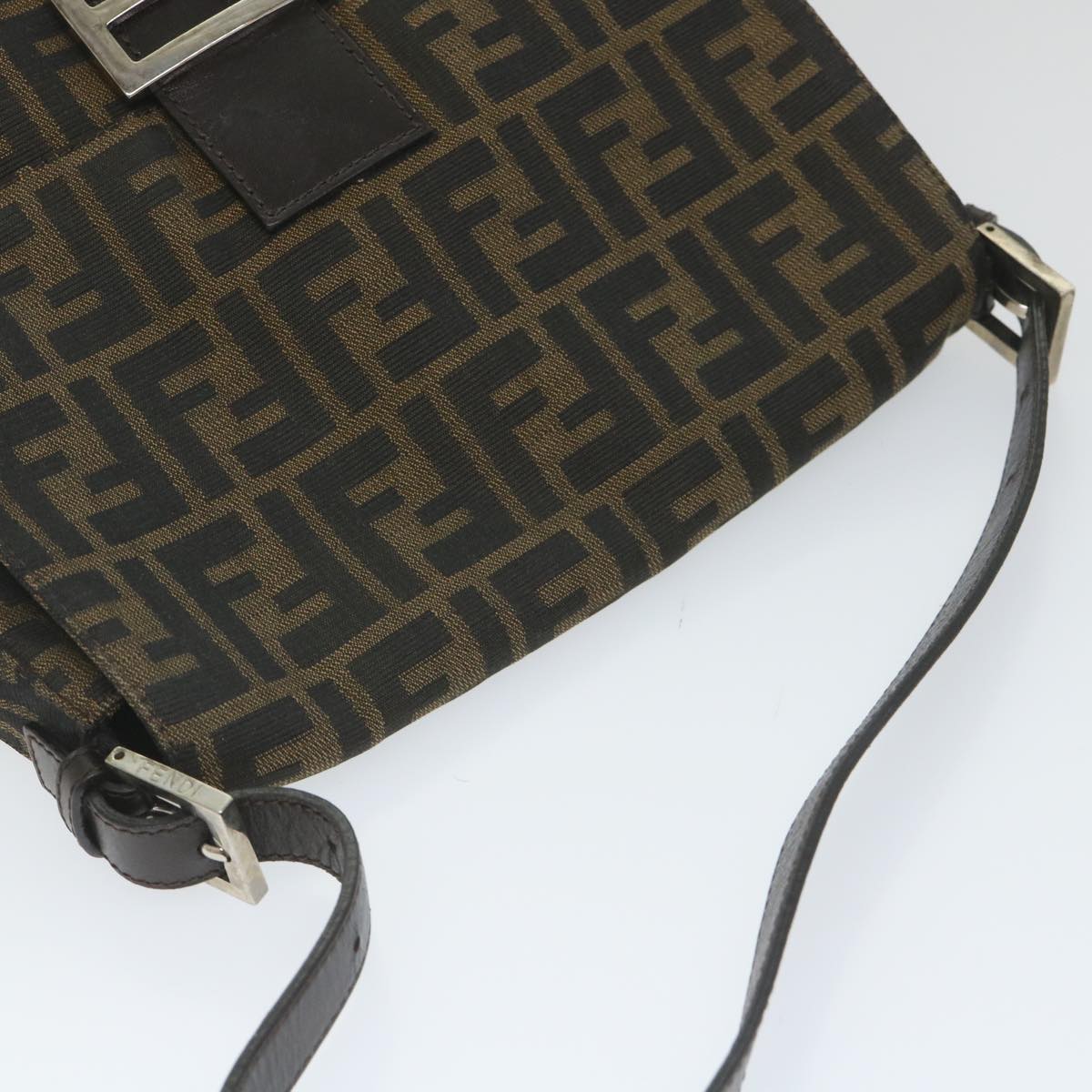 FENDI Zucca Canvas Mamma Baguette Shoulder Bag Nylon Brown 58625