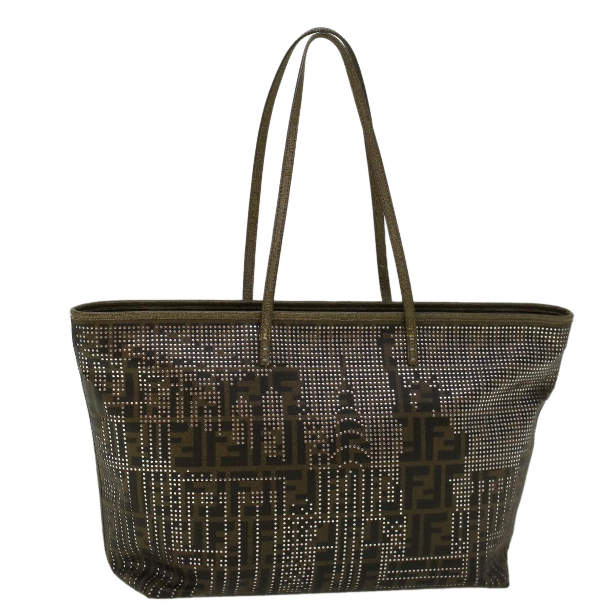 FENDI Zucca Canvas New York Tote Bag PVC Leather Brown Silver 58639