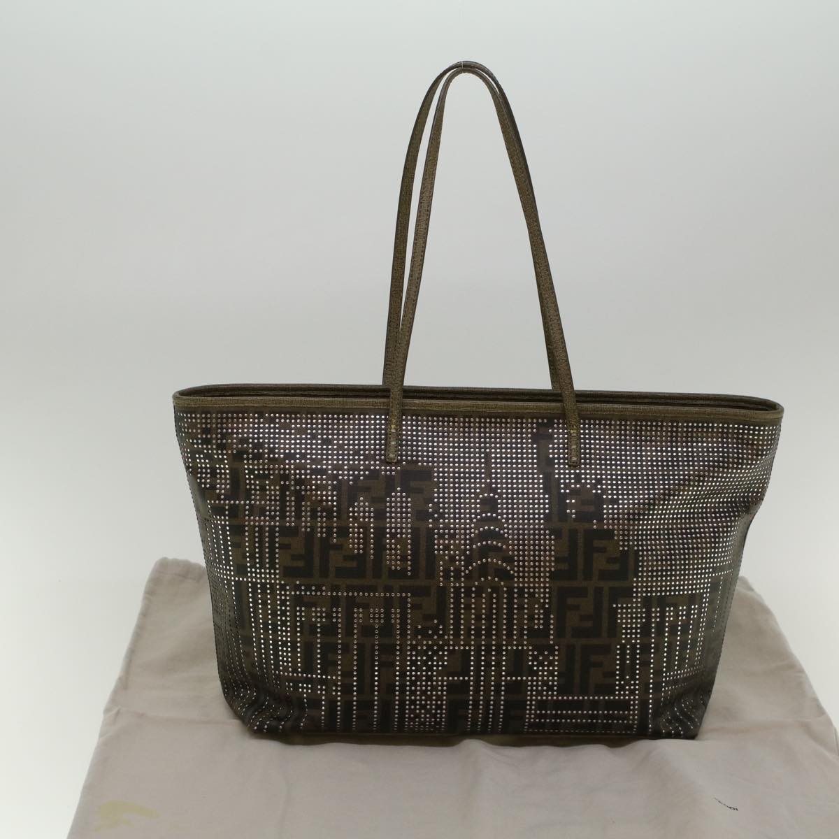 FENDI Zucca Canvas New York Tote Bag PVC Leather Brown Silver 58639