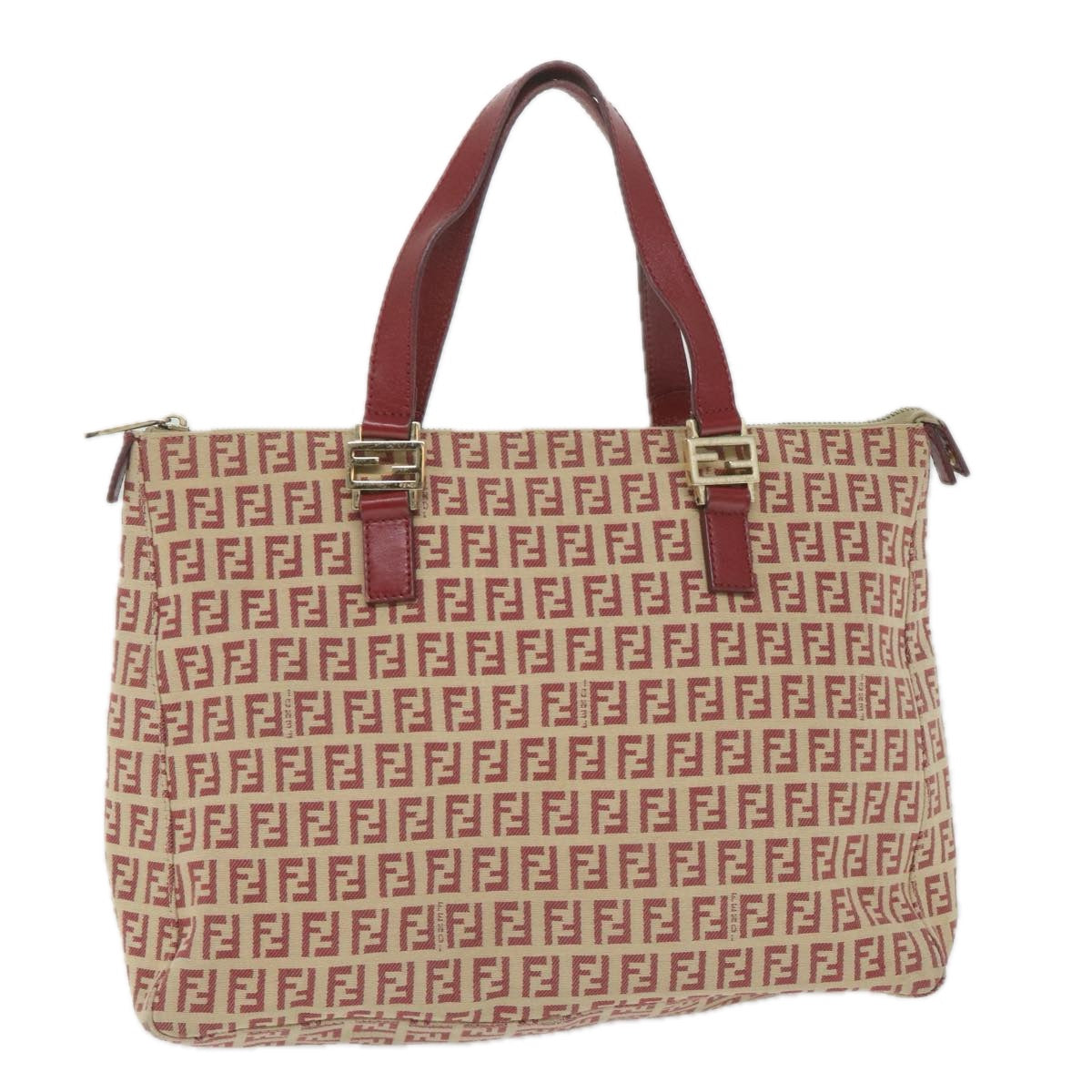 FENDI Zucchino Canvas Tote Bag Red Beige 58644