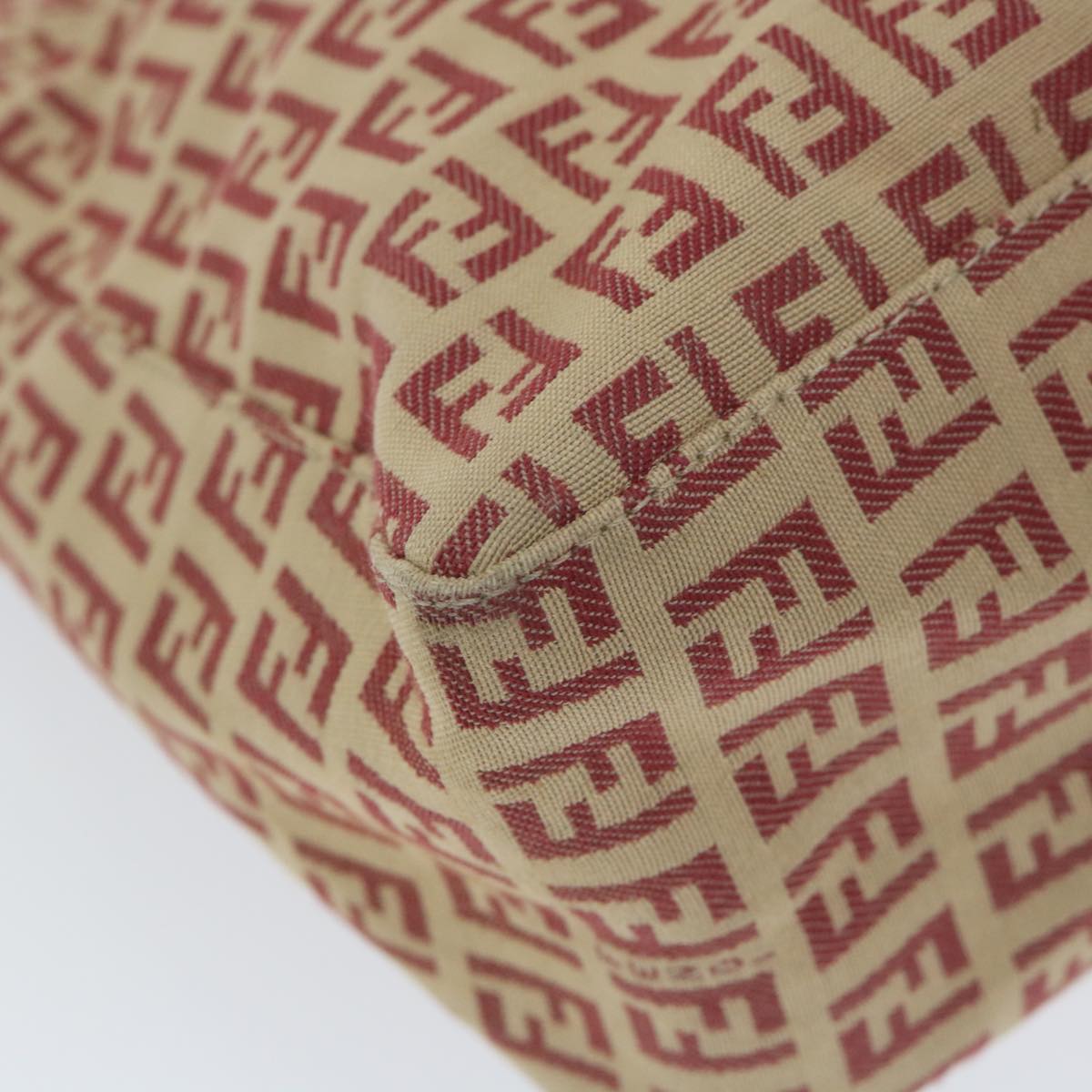 FENDI Zucchino Canvas Tote Bag Red Beige 58644