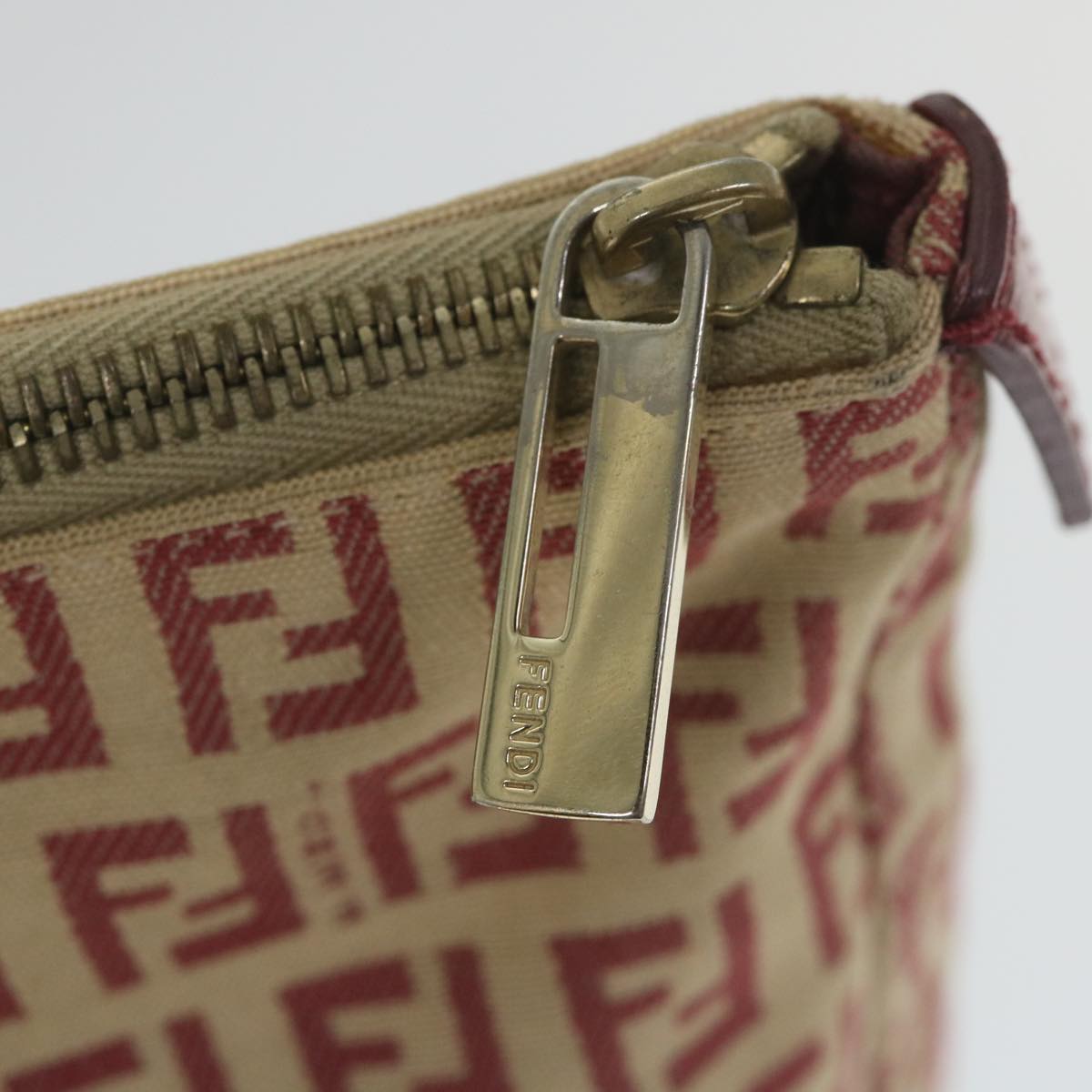 FENDI Zucchino Canvas Tote Bag Red Beige 58644