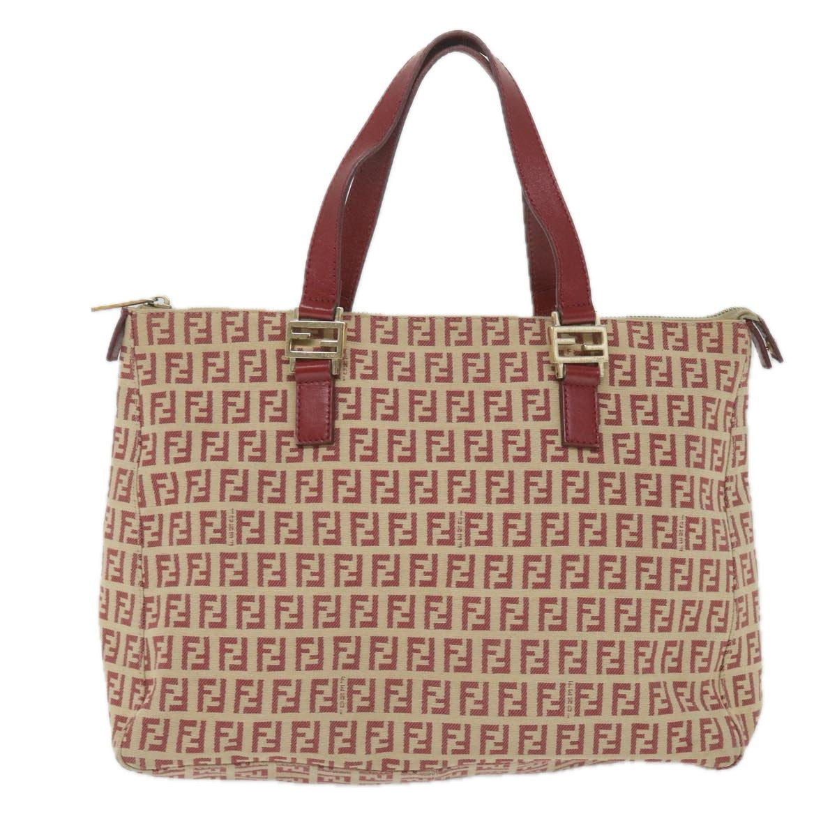 FENDI Zucchino Canvas Tote Bag Red Beige 58644