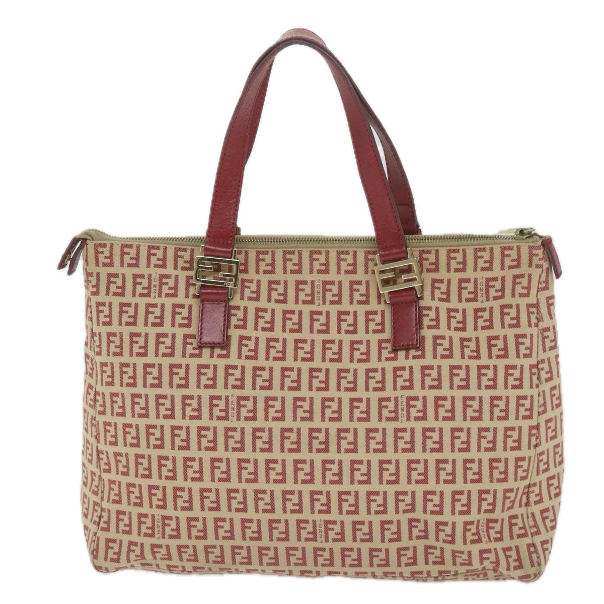 FENDI Zucchino Canvas Tote Bag Red Beige 58644