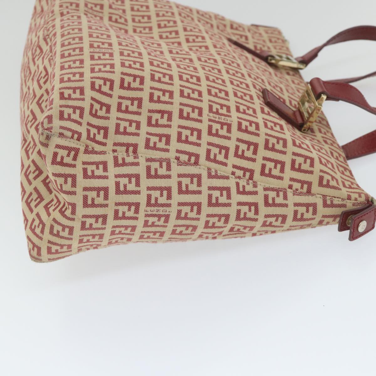FENDI Zucchino Canvas Tote Bag Red Beige 58644
