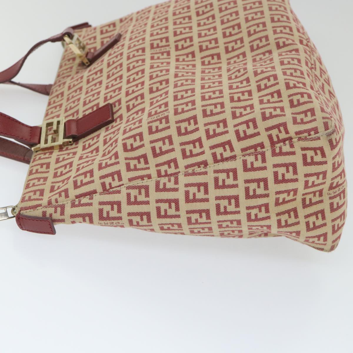 FENDI Zucchino Canvas Tote Bag Red Beige 58644