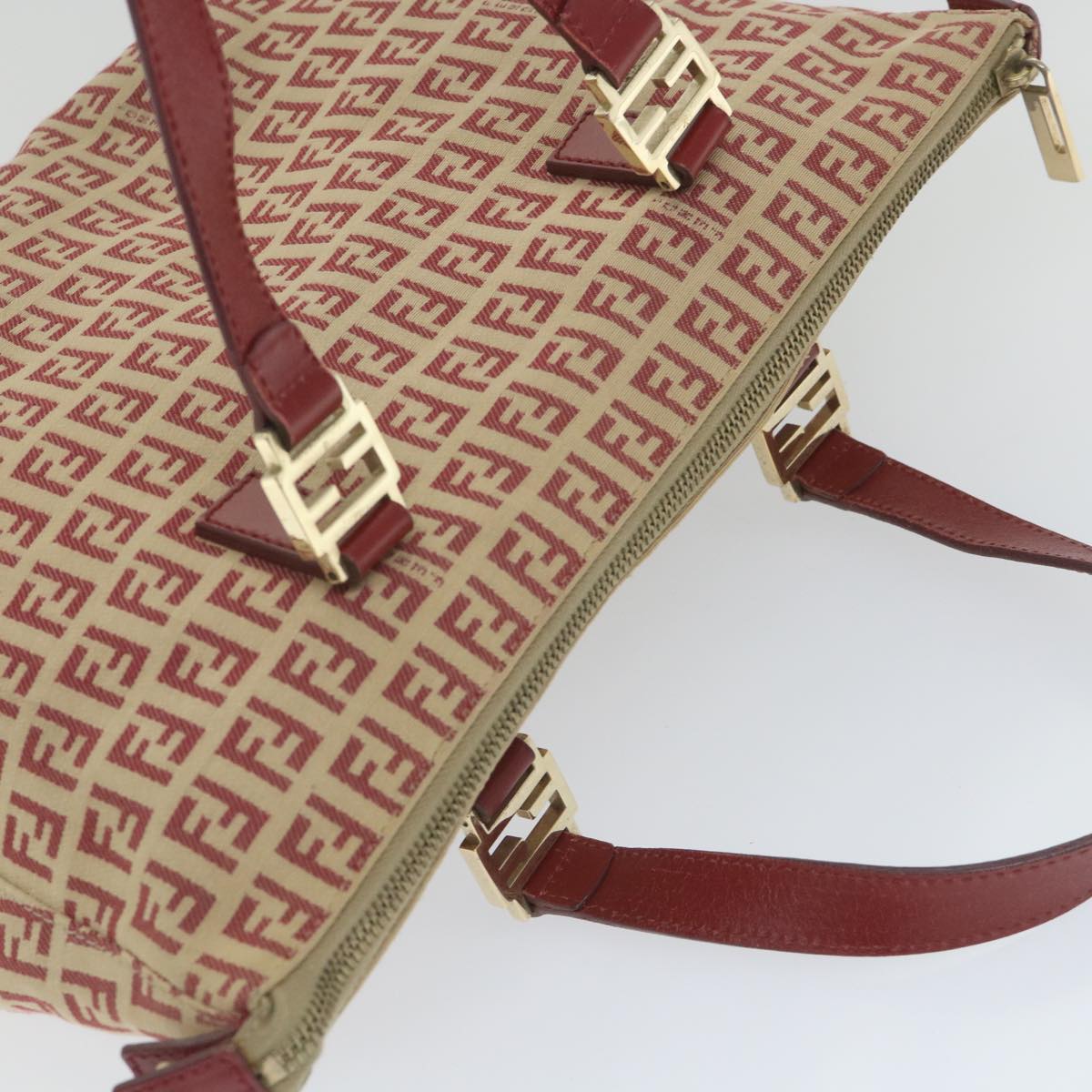FENDI Zucchino Canvas Tote Bag Red Beige 58644