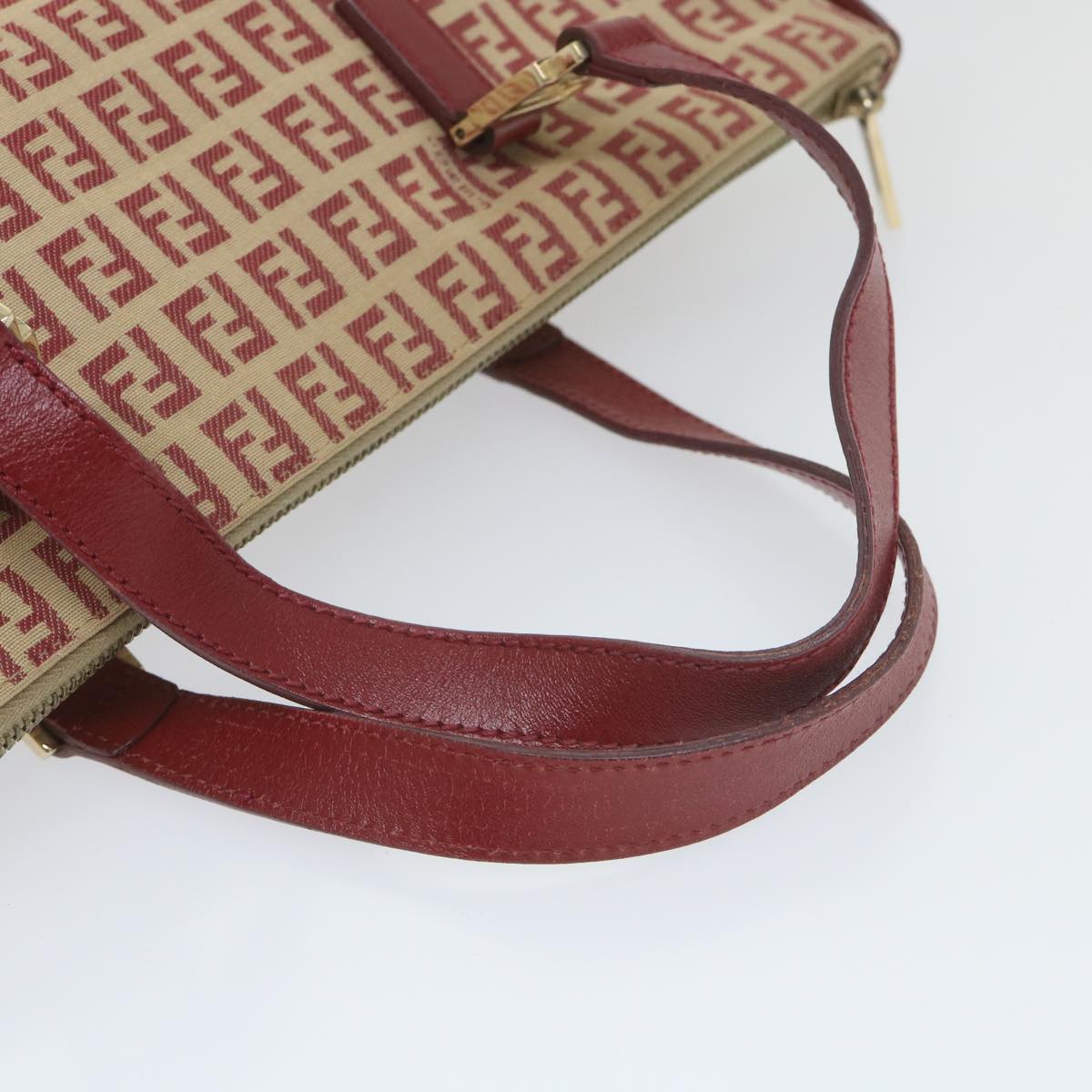 FENDI Zucchino Canvas Tote Bag Red Beige 58644