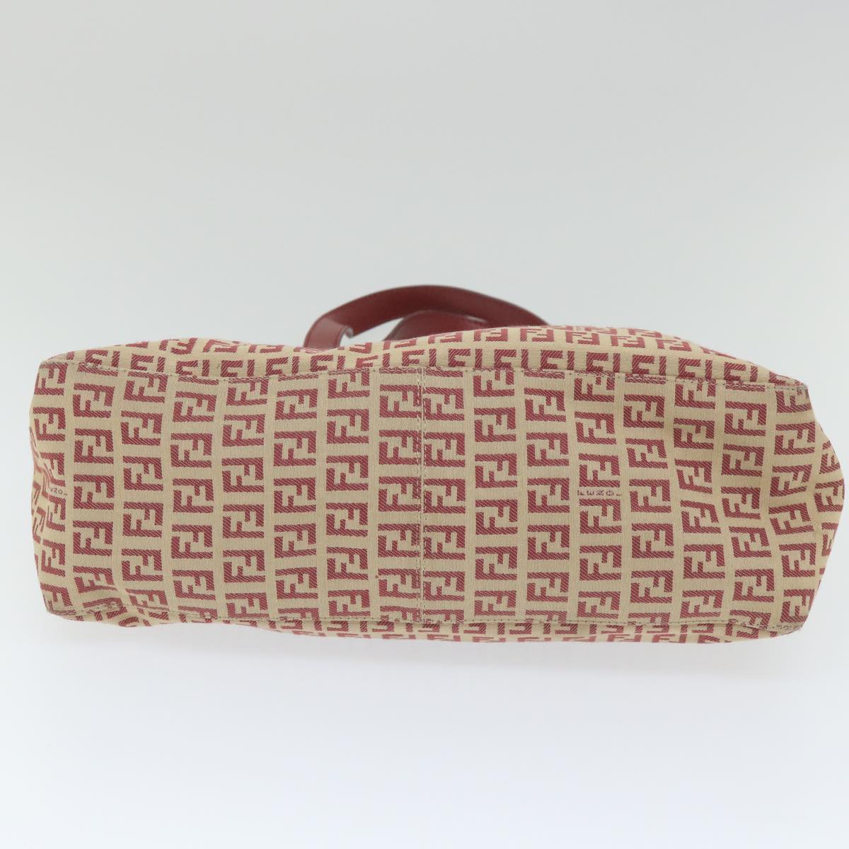 FENDI Zucchino Canvas Tote Bag Red Beige 58644