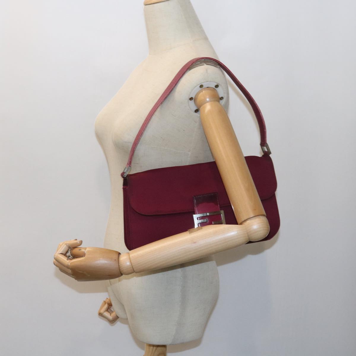 FENDI Mamma Baguette Shoulder Bag Nylon Bordeaux 58685