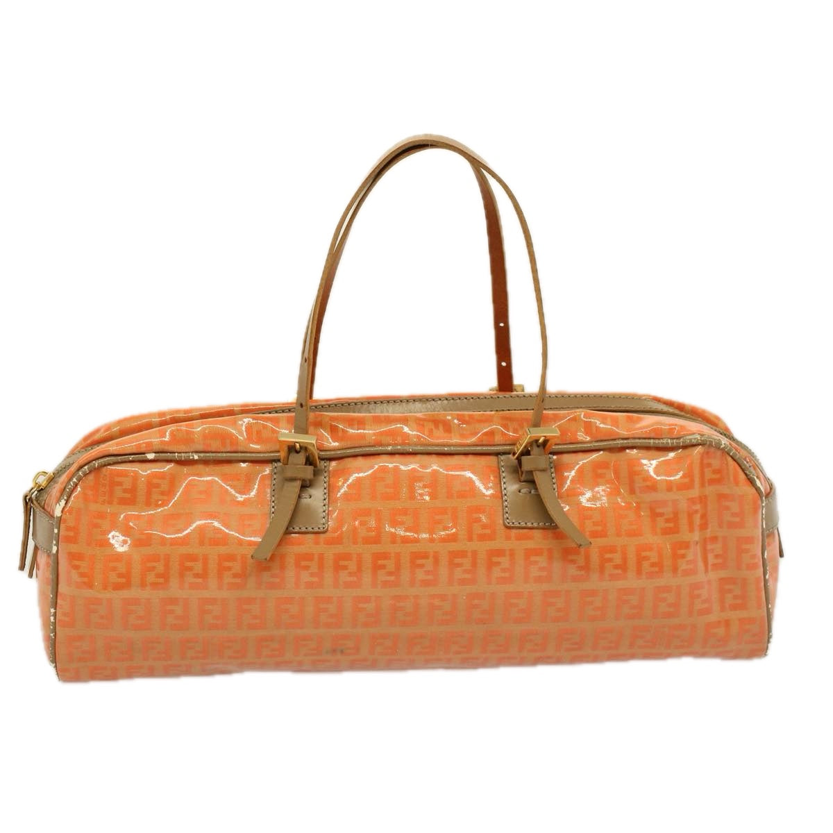 FENDI Zucchino Canvas Hand Bag Coated Canvas Orange 58780