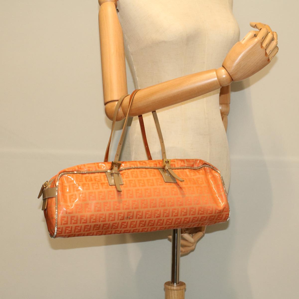 FENDI Zucchino Canvas Hand Bag Coated Canvas Orange 58780