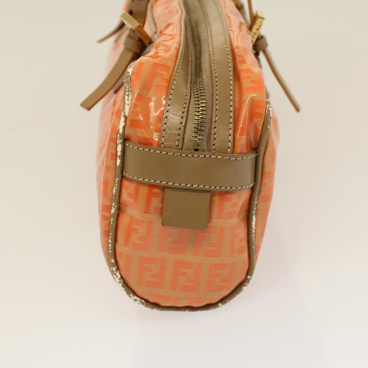 FENDI Zucchino Canvas Hand Bag Coated Canvas Orange 58780