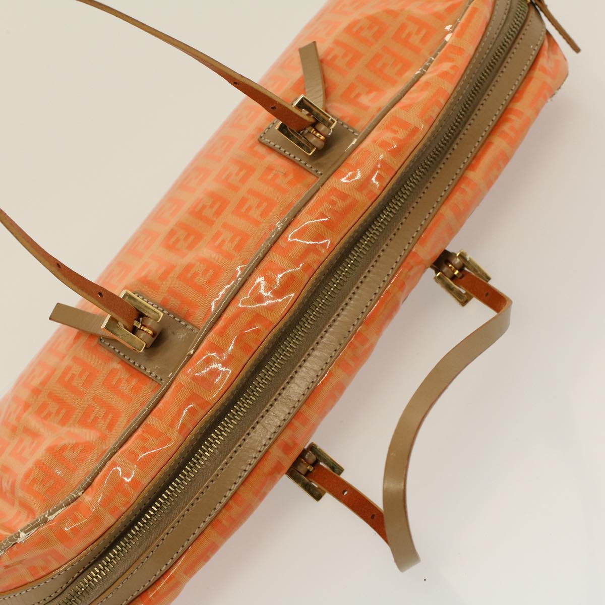FENDI Zucchino Canvas Hand Bag Coated Canvas Orange 58780