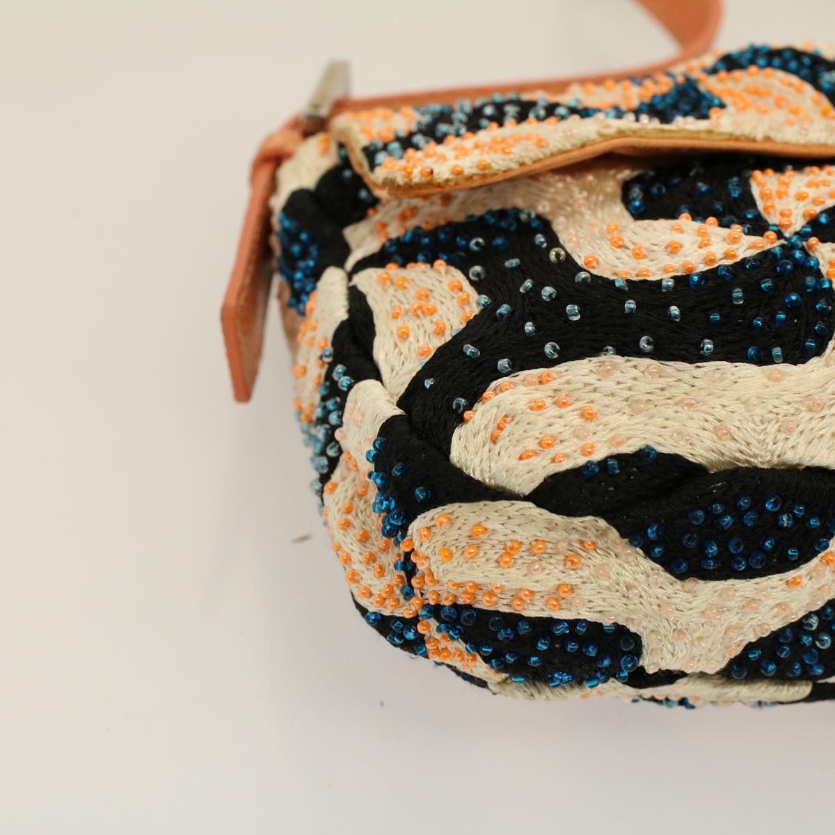 FENDI Mamma Baguette Shoulder Bag beads White Orange 58824A