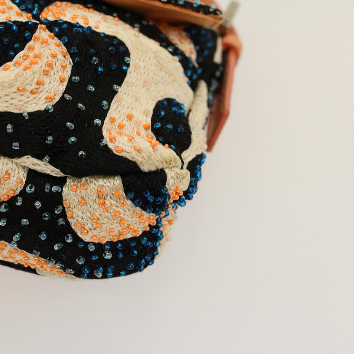 FENDI Mamma Baguette Shoulder Bag beads White Orange 58824A