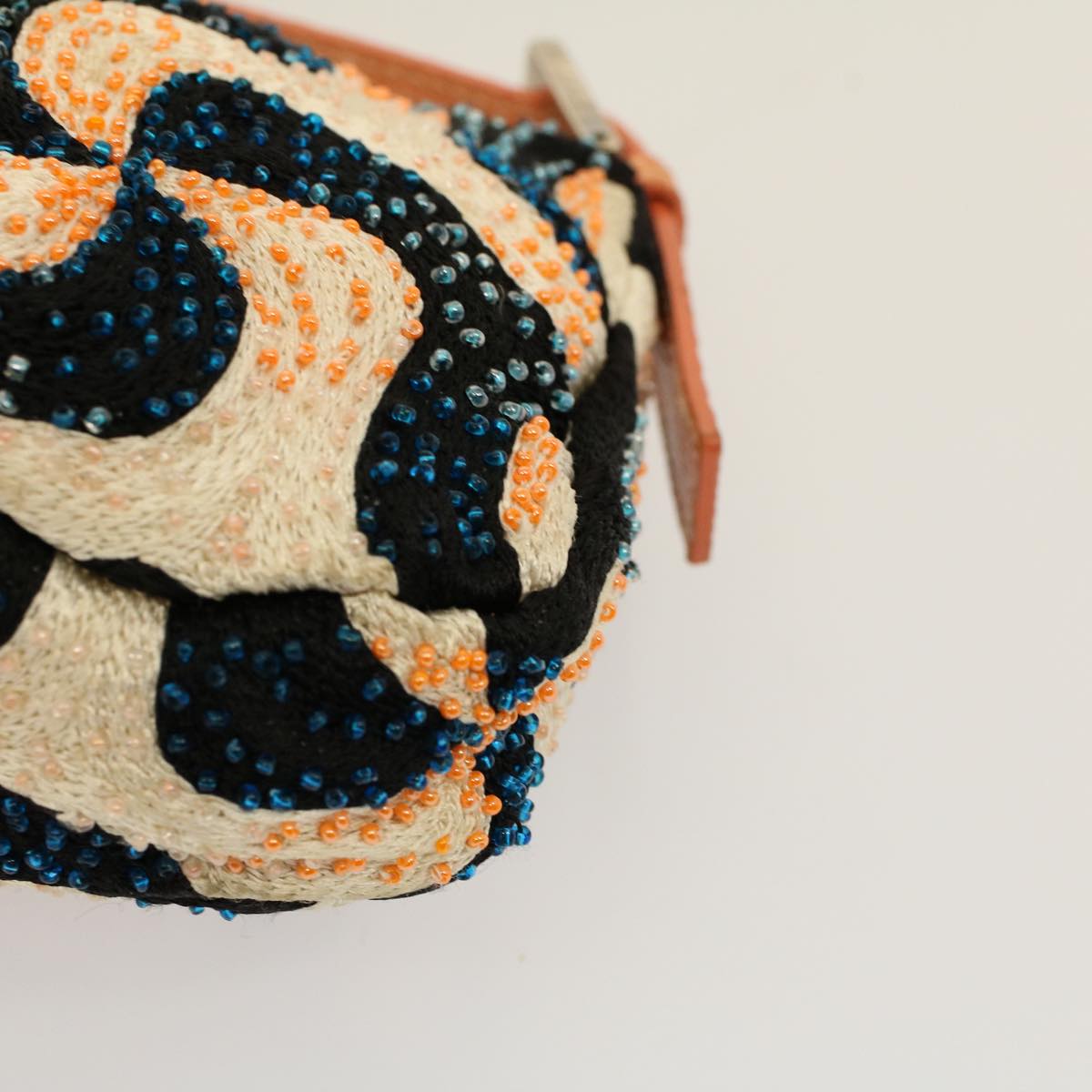 FENDI Mamma Baguette Shoulder Bag beads White Orange 58824A