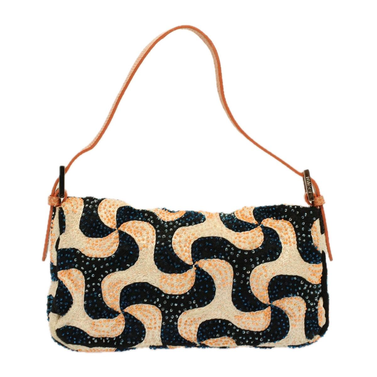 FENDI Mamma Baguette Shoulder Bag beads White Orange 58824A