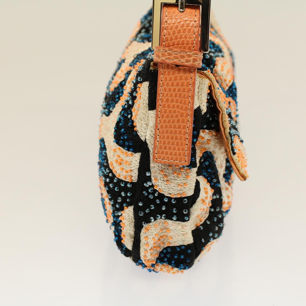 FENDI Mamma Baguette Shoulder Bag beads White Orange 58824A