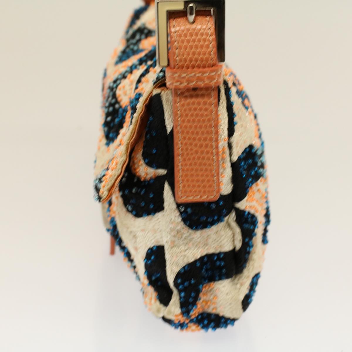 FENDI Mamma Baguette Shoulder Bag beads White Orange 58824A