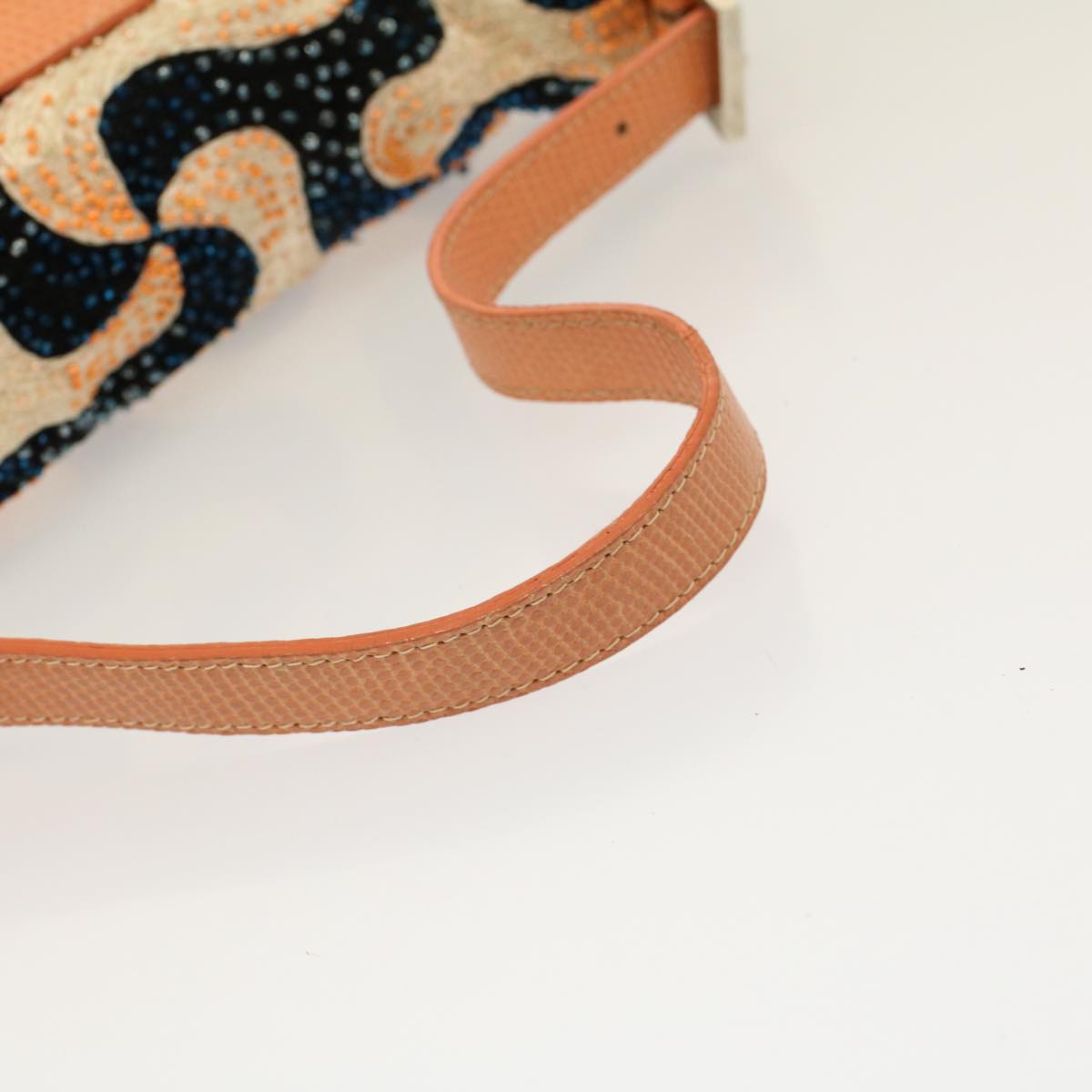 FENDI Mamma Baguette Shoulder Bag beads White Orange 58824A