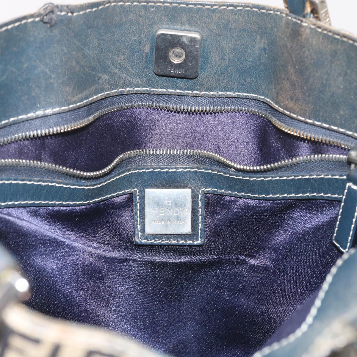 FENDI Zucchino Canvas Tote Bag Navy 59092