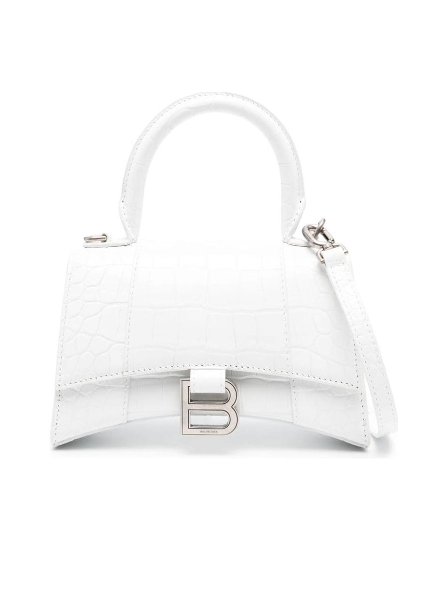 Hourglass XS Handbag Crocodile Embossed in White