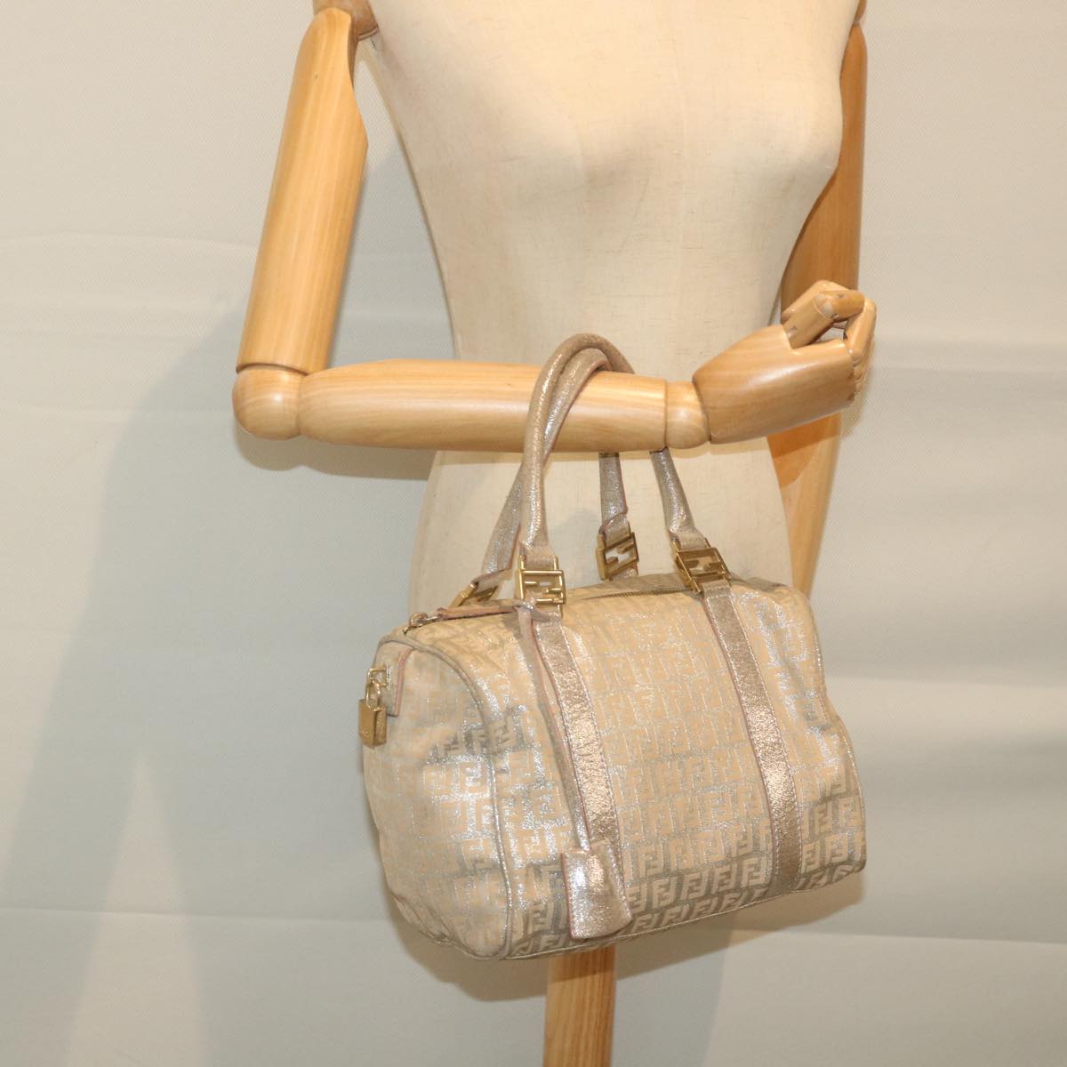 FENDI Zucchino Canvas Hand Bag Silver 59329