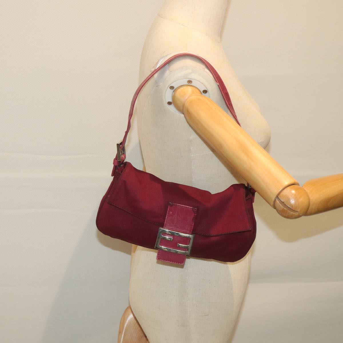 FENDI Mamma Baguette Shoulder Bag Nylon Bordeaux 2308 26424 018 59458