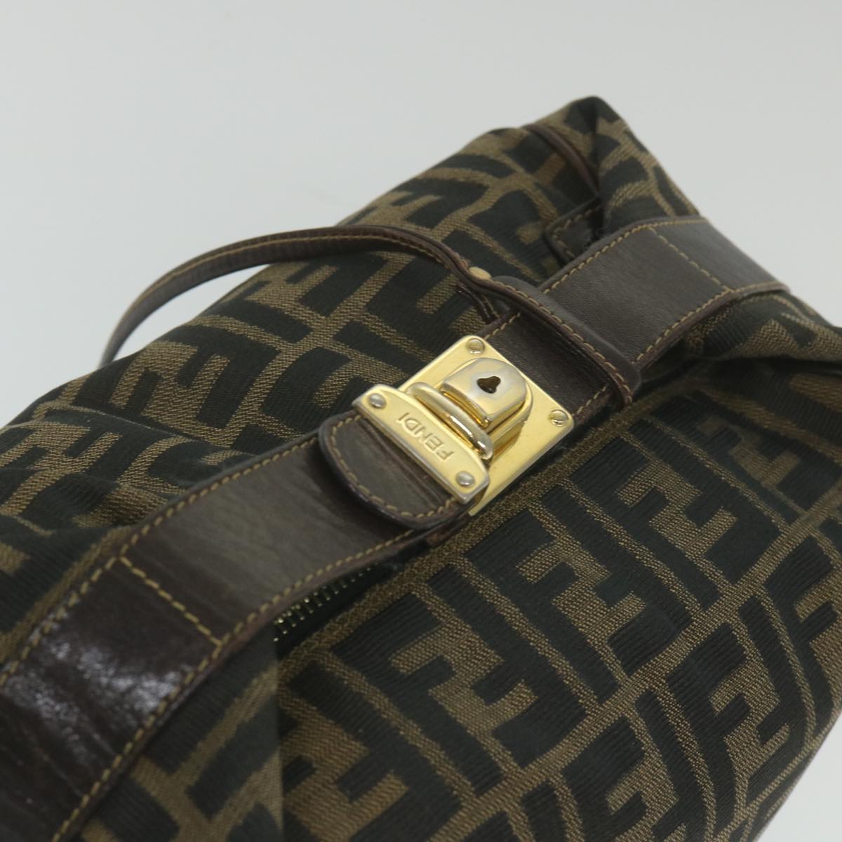 FENDI Zucca Canvas Vanity Cosmetic Pouch Black Brown 59689