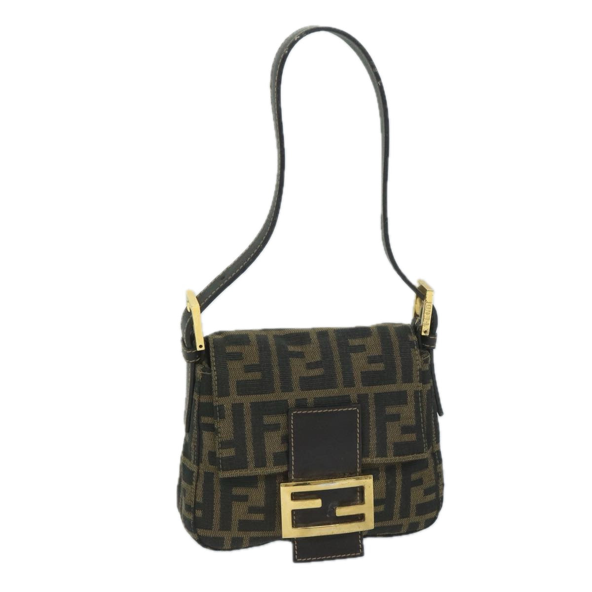 FENDI Zucca Canvas Mini Mamma Baguette Hand Bag Black Brown 59810A