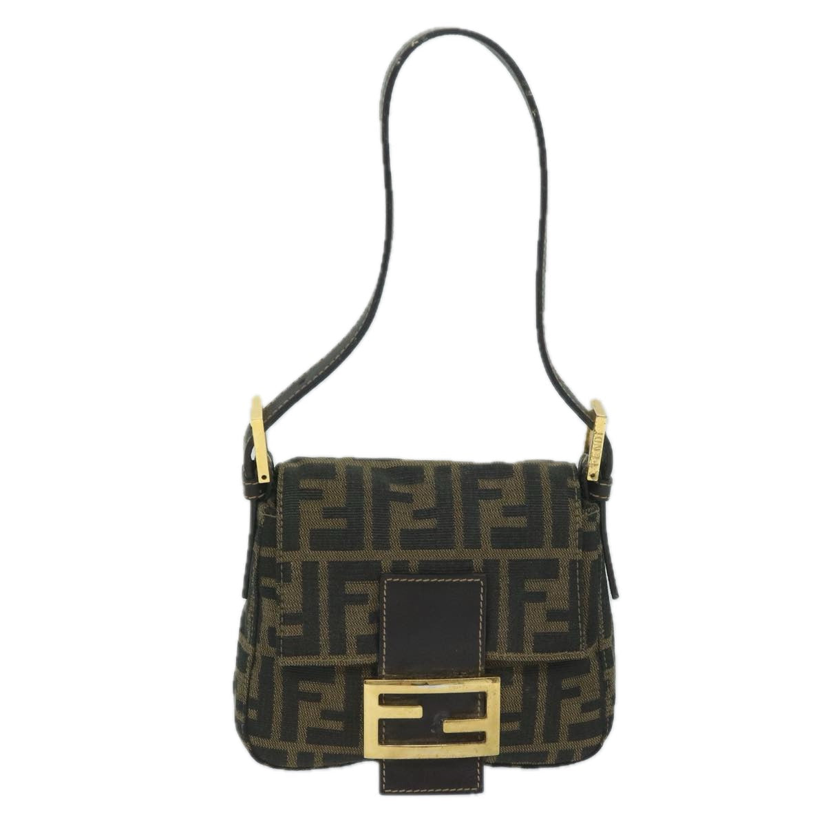 FENDI Zucca Canvas Mini Mamma Baguette Hand Bag Black Brown 59810A