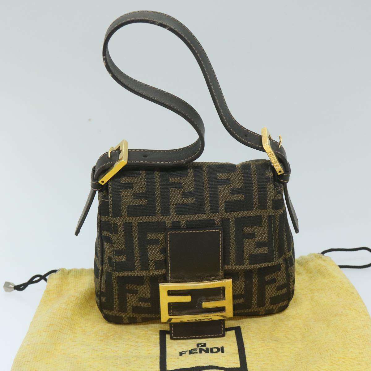 FENDI Zucca Canvas Mini Mamma Baguette Hand Bag Black Brown 59810A