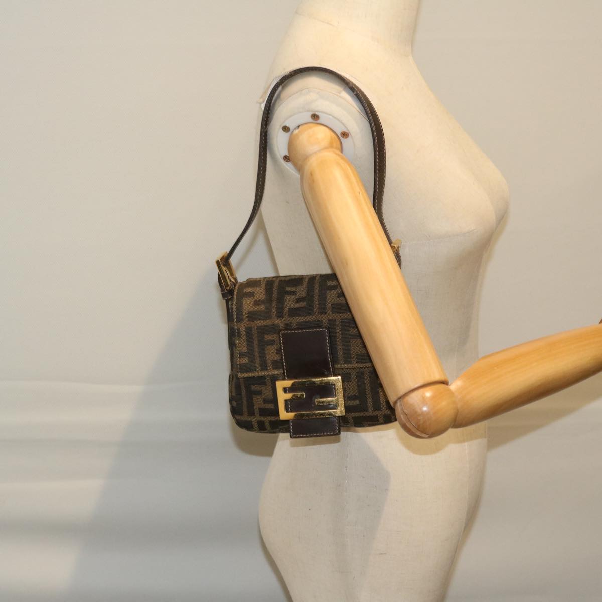 FENDI Zucca Canvas Mini Mamma Baguette Hand Bag Black Brown 59810A