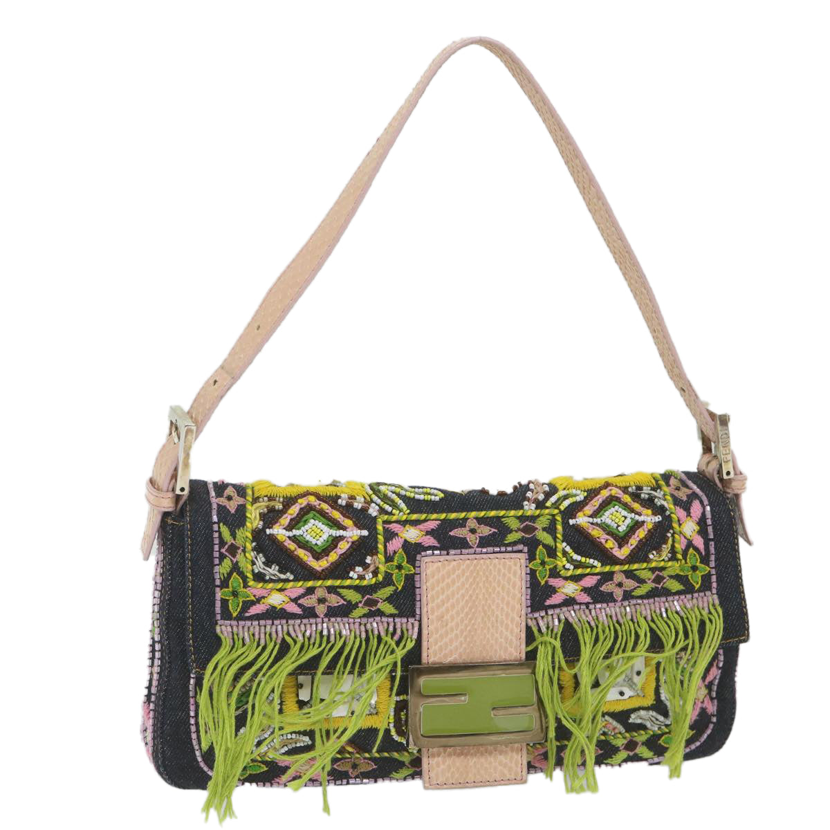 FENDI Mamma Baguette Shoulder Bag Denim Navy 59814A