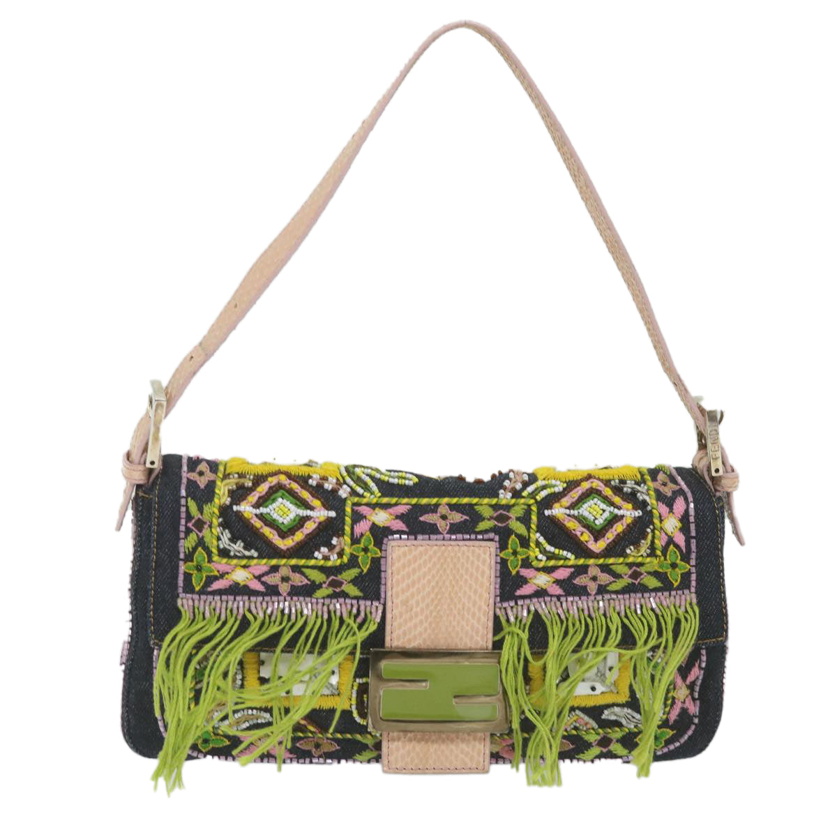 FENDI Mamma Baguette Shoulder Bag Denim Navy 59814A