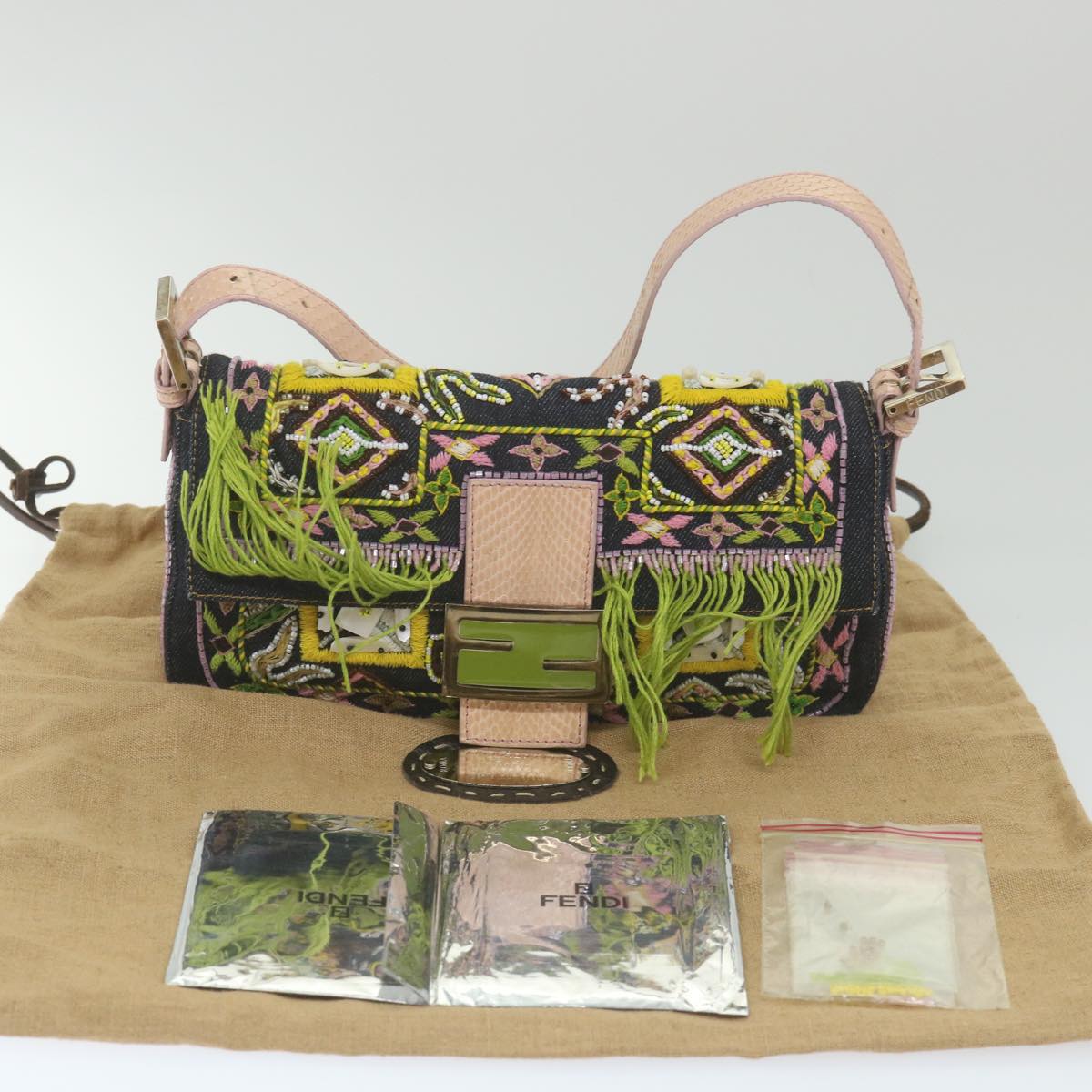 FENDI Mamma Baguette Shoulder Bag Denim Navy 59814A