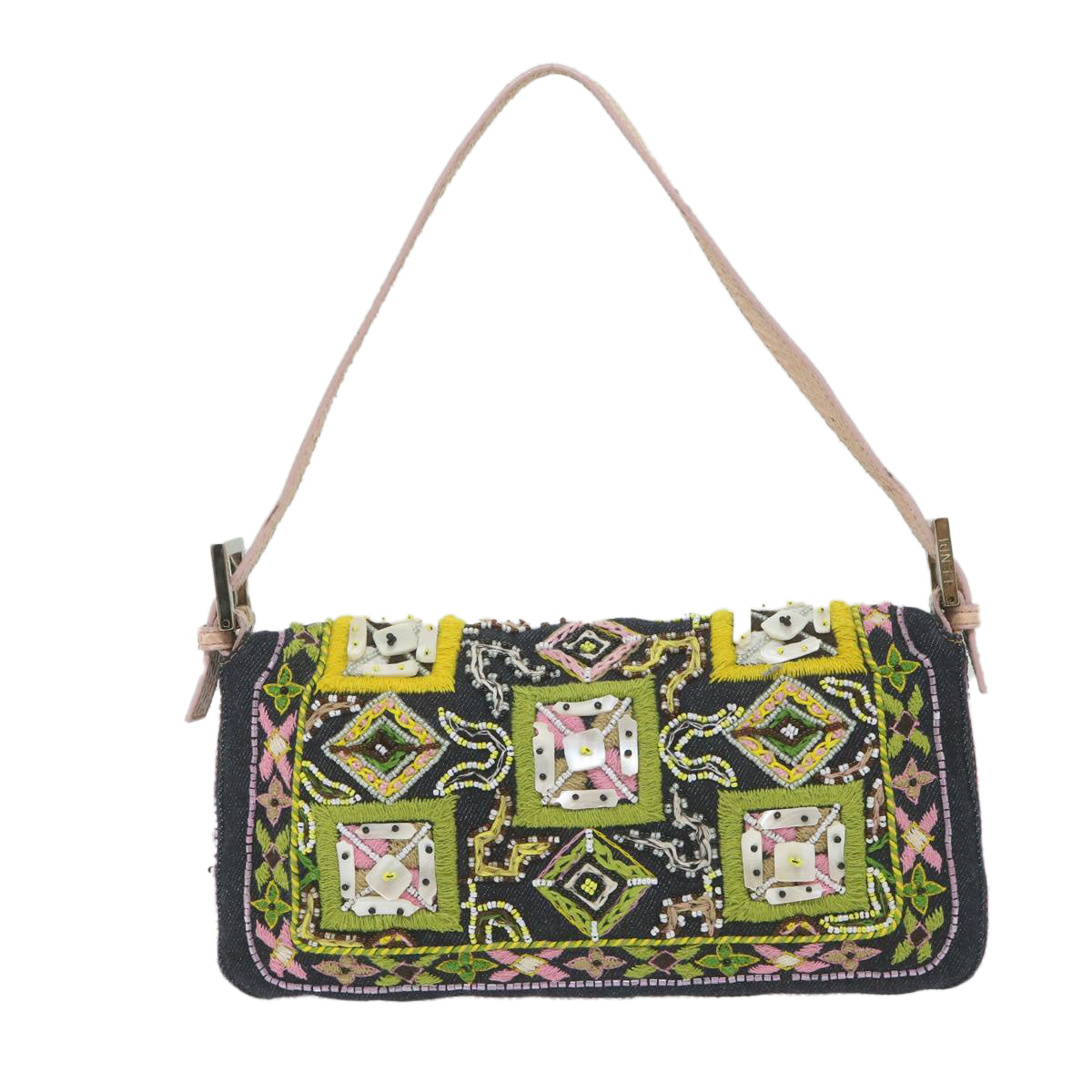 FENDI Mamma Baguette Shoulder Bag Denim Navy 59814A