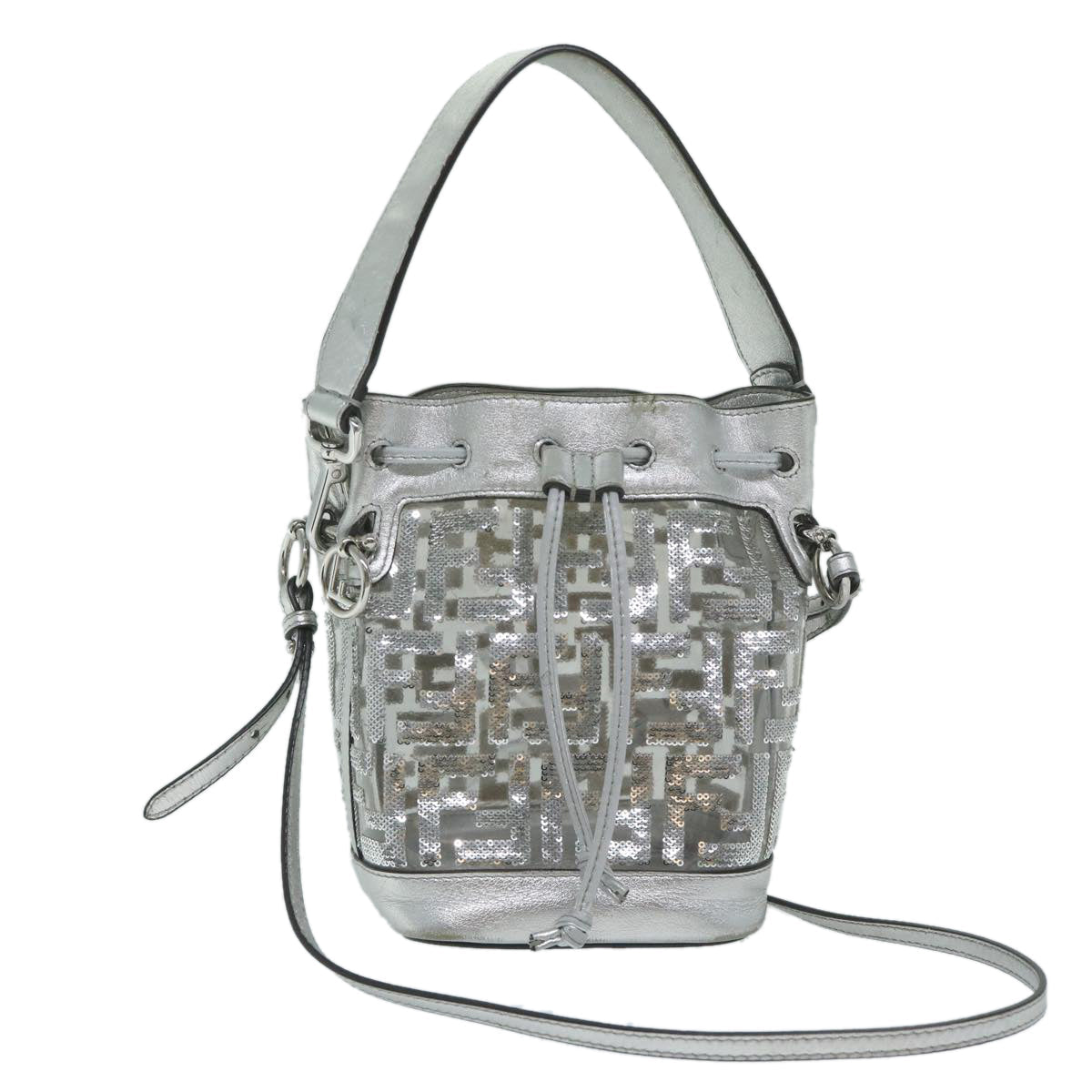 FENDI Zucca Canvas Montrezor Shoulder Bag Silver 59882A